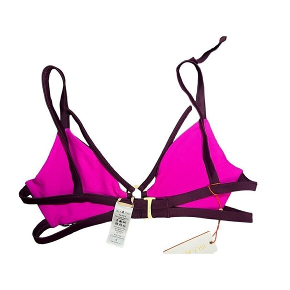 ISLA ADITI SWIM TOP, STRAPPY GOLD HARDWARE TRIANGLE, PINK BURGENDY, BEACHY, VACA - Picture 2 of 4